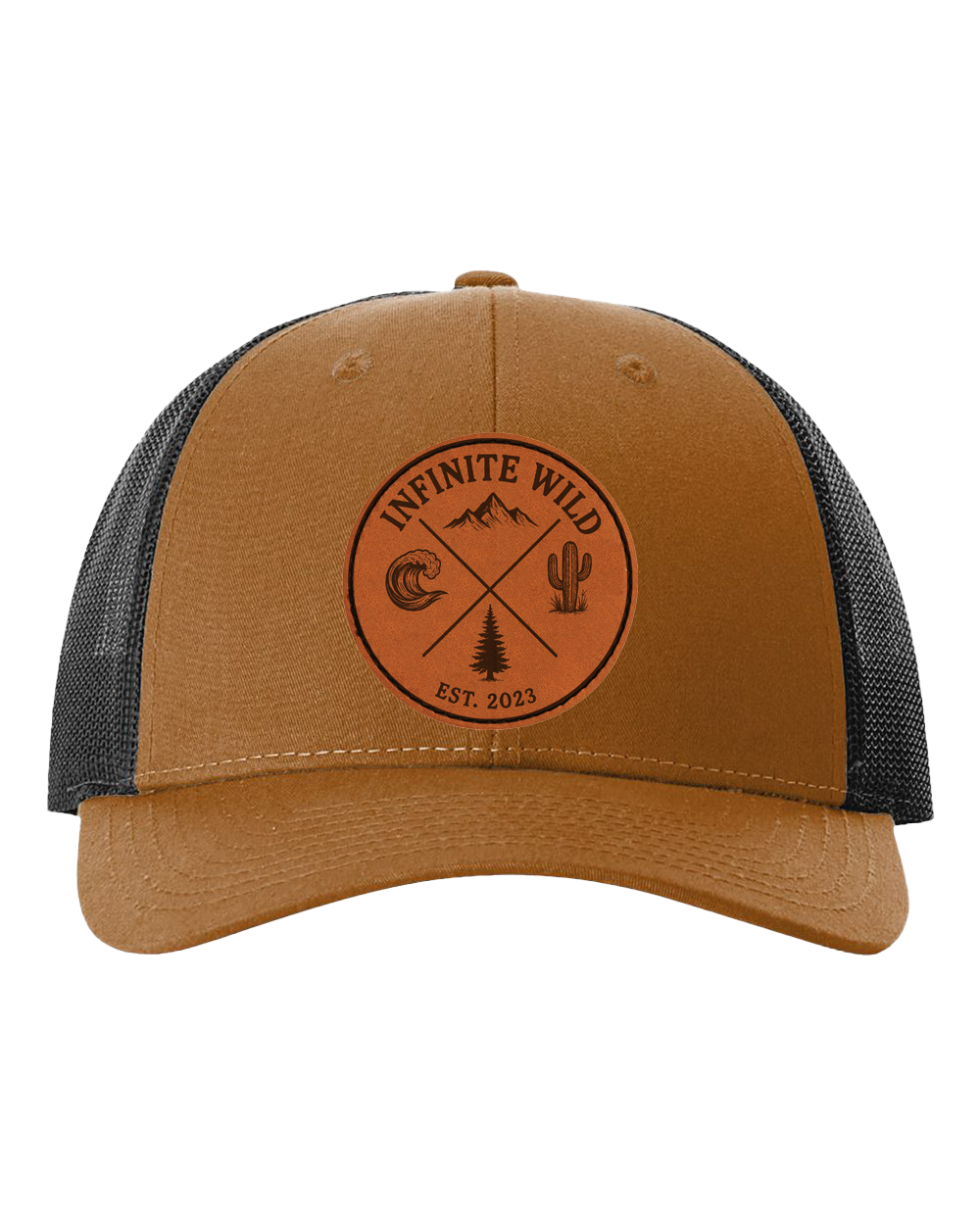 Infinite Wild Logo Trucker Hat Dark Camel