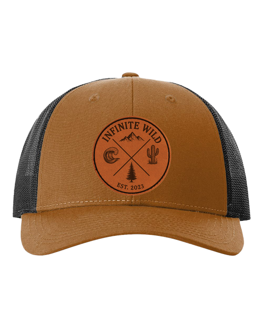 Infinite Wild Logo Trucker Hat Dark Camel